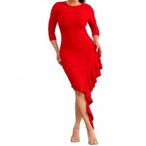 NEW KAREN T DESIGN 3/4 sleeve midi dress in red